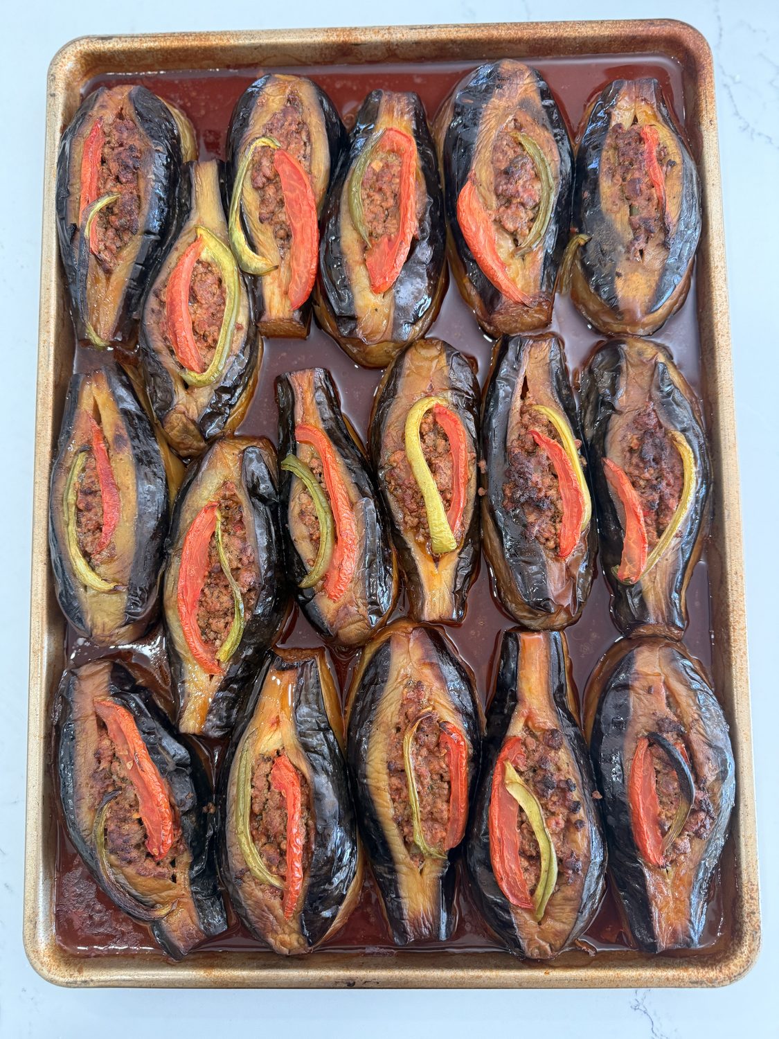 Stuffed eggplant with spiced minced meat